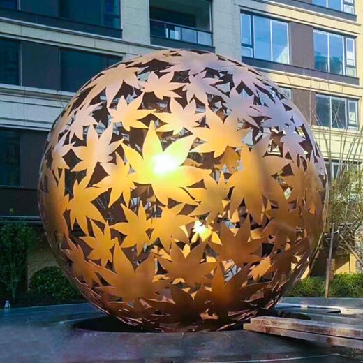 楓葉景觀鏤空球不銹鋼景觀球抽象鏤空球雕塑